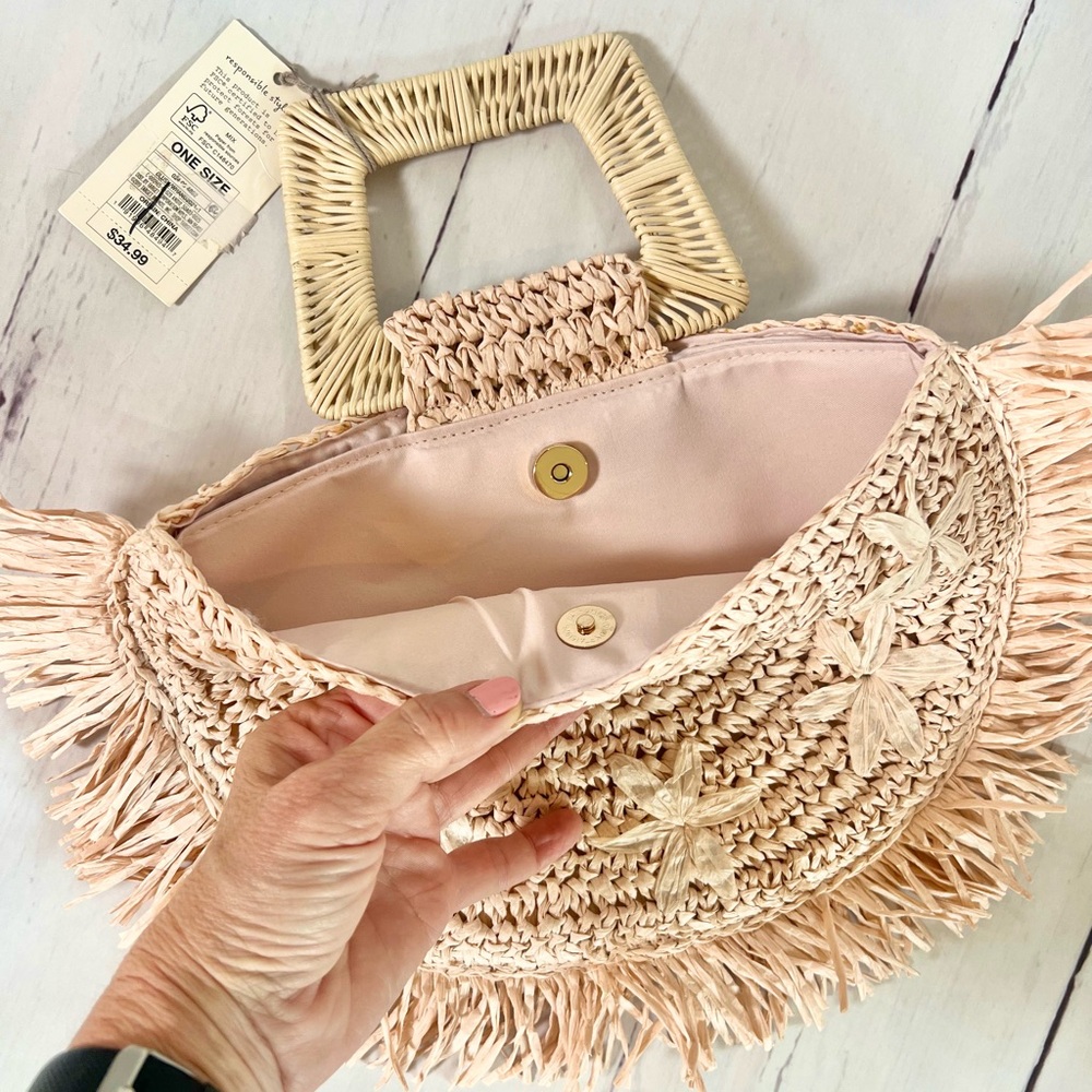 NWT Pink Woven Straw Purse w/ Rattan Handle by A NEW DAY - Picture 2 of 9